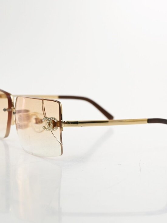 CHANEL CC Logo Rhinestone Rimless Sunglasses 4092-B Plastic Metal GHW 63RL930 main image 15